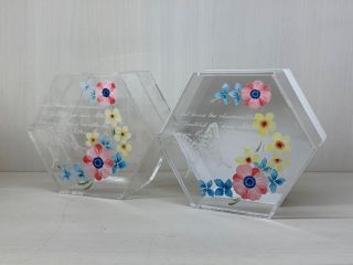 六角形のクリスタルボックスにアネモネとアジサイを特殊な絵具を使いペイントします。