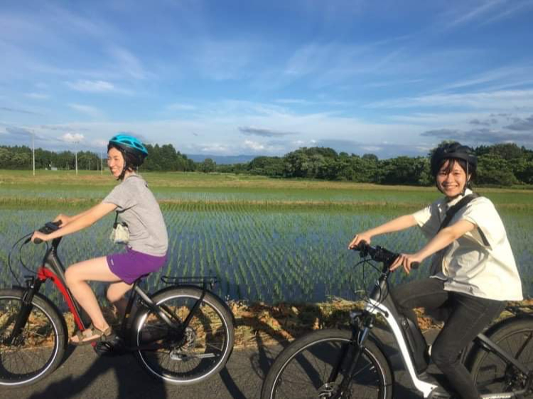 水の張った田園沿いを走るのが、とても気持ちいいです!