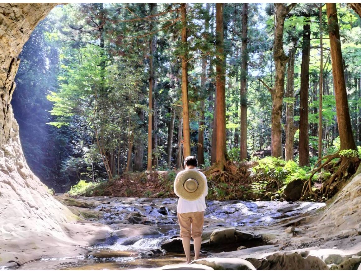 木村家の先祖が手掘りで掘った洞窟は、植林した木材を水の力で運ぶための川回しです。大木を運ぶ落差が開墾場の滝の美しい景観を作り出しています。