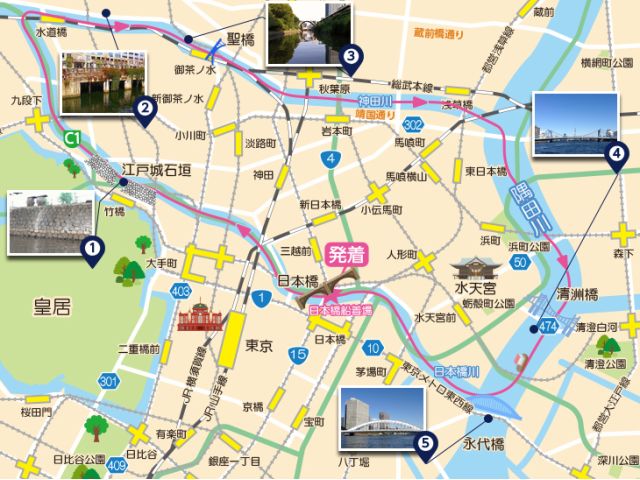 都会の真ん中を運航する都市探検クルーズ(神田川では秋葉原、お茶の水を通過)