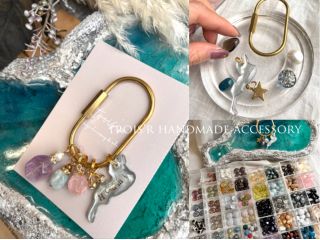 ビワコチャームと天然石やビーズでお好きなキーリングをお作り頂けます!