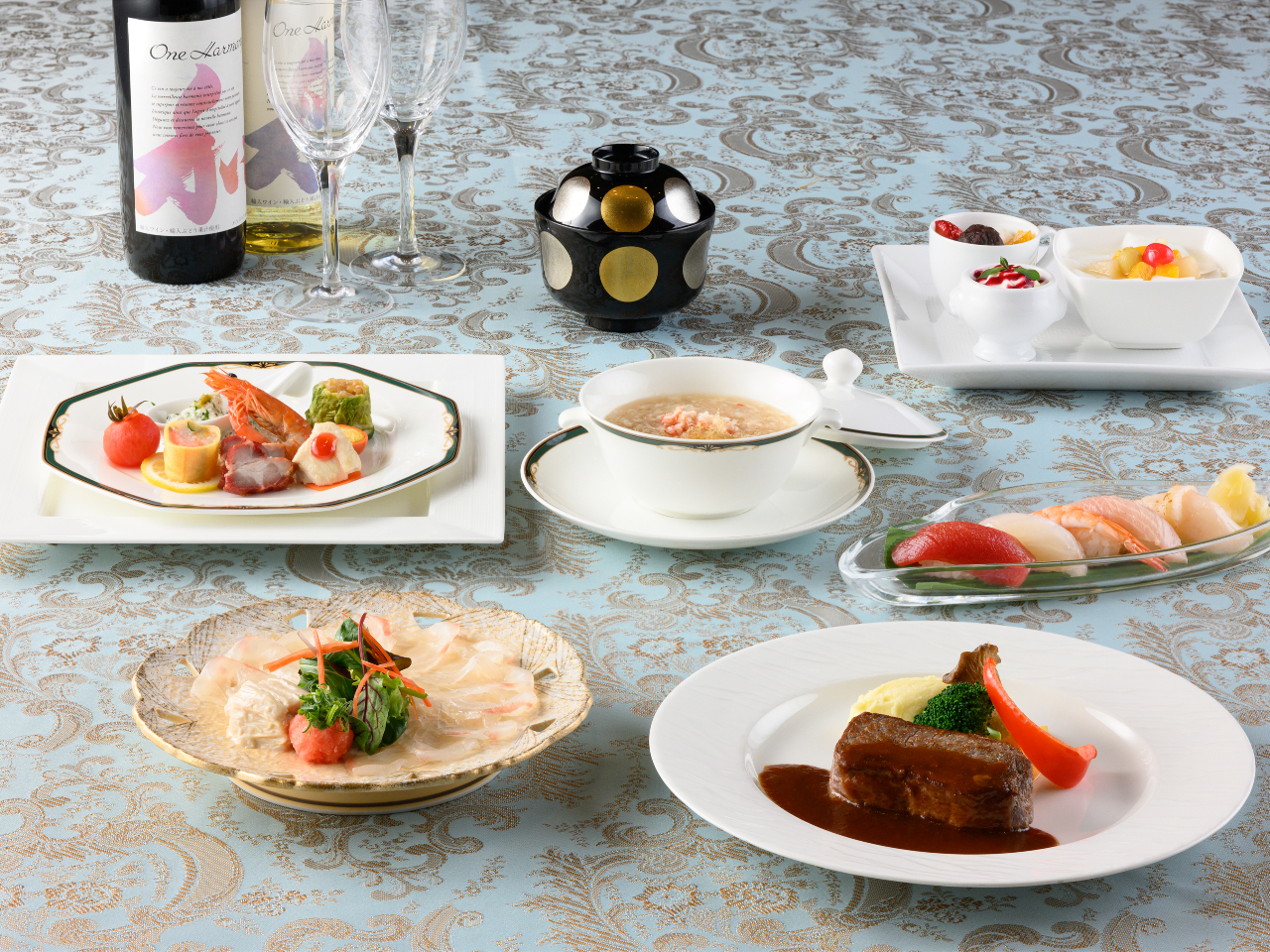 和洋中の美味しいところをちょっとずつ♪【和洋中折衷コース シルクロード】全6品