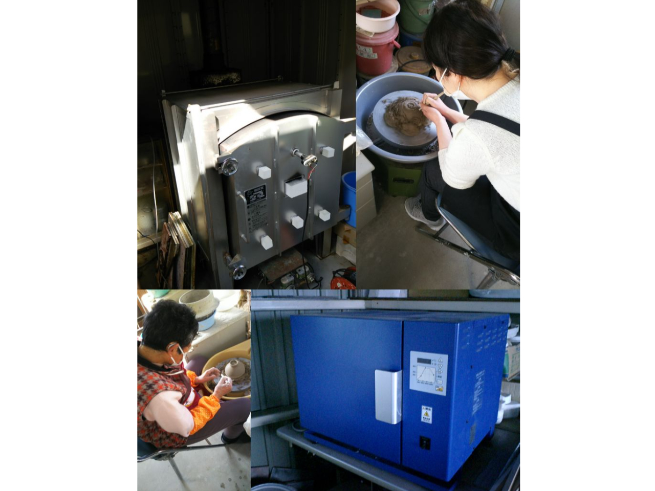 灯油窯、削る人達、電気窯