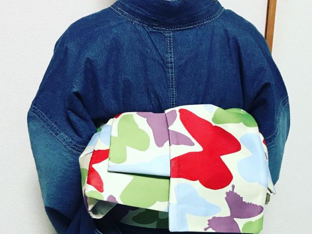 デニム 着物に半幅帯♪