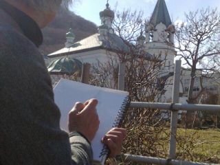 函館ハリストス正教会をスケッチ