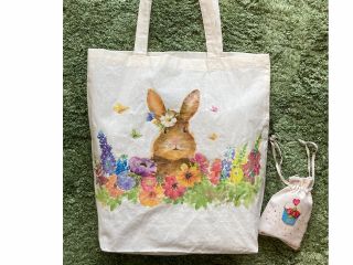 素材:37×35センチ マチ10センチの無地のコットンバッグとミニ巾着