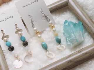シェルとターコイズの夏色ピアスorイヤリング