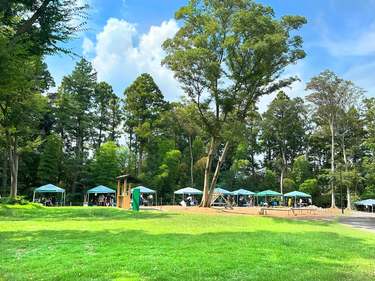 �؁X�Ɉ͂܂ꂽBBQ���B�����ɂ͎q�����V�ׂ�Ő��L�ꂪ����A�~�j�A�X���`�b�N���B