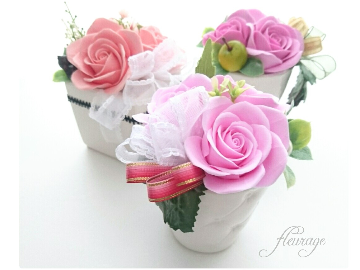 【フラワーコース】*バラのお花アレンジ*デコクレイクラフトでまるで本物のお花アレ...