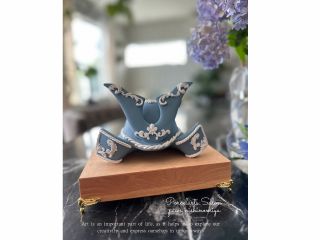 ジャスパーブルーの兜。初心者の方でも安心してお作り頂けます。制作の方は1日で。認定資格の方は追加で2時間レッスンが必要です。