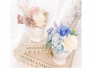 プリザーブドフラワー体験♪人気のピンク&ブルーです!