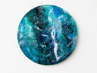 円形パネルにアクリル絵の具で描く抽象絵画体験♪