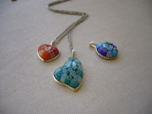 銀枠ミルフィオリペンダントSサイズ、Mサイズ