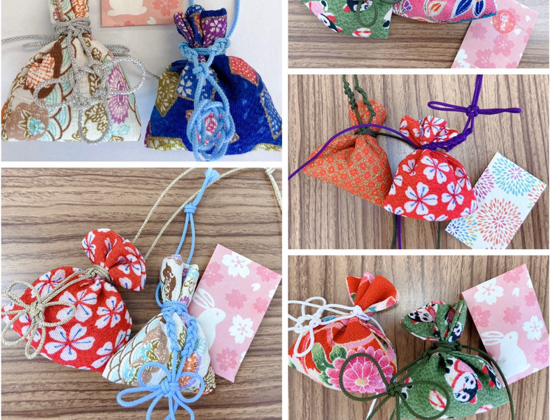 調合ができたらお好みの袋の柄と結び紐を選んで袋にお香を入れます。残ったお香を文香やお財布香にもできます。