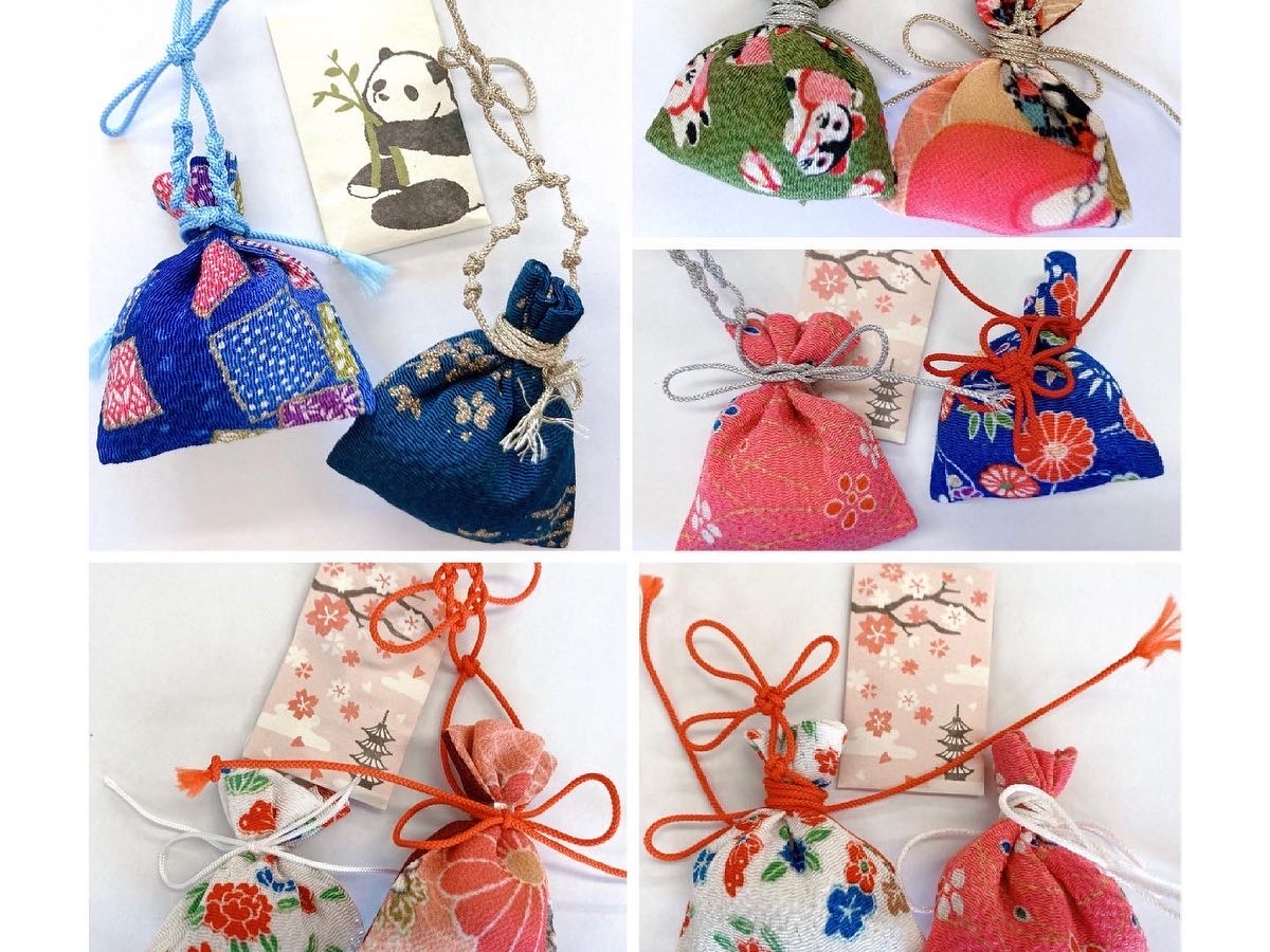 作品例。贈る方のイメージに合わせて香りを使ったら袋を選んだりするのも楽しいにおい袋作りです。
