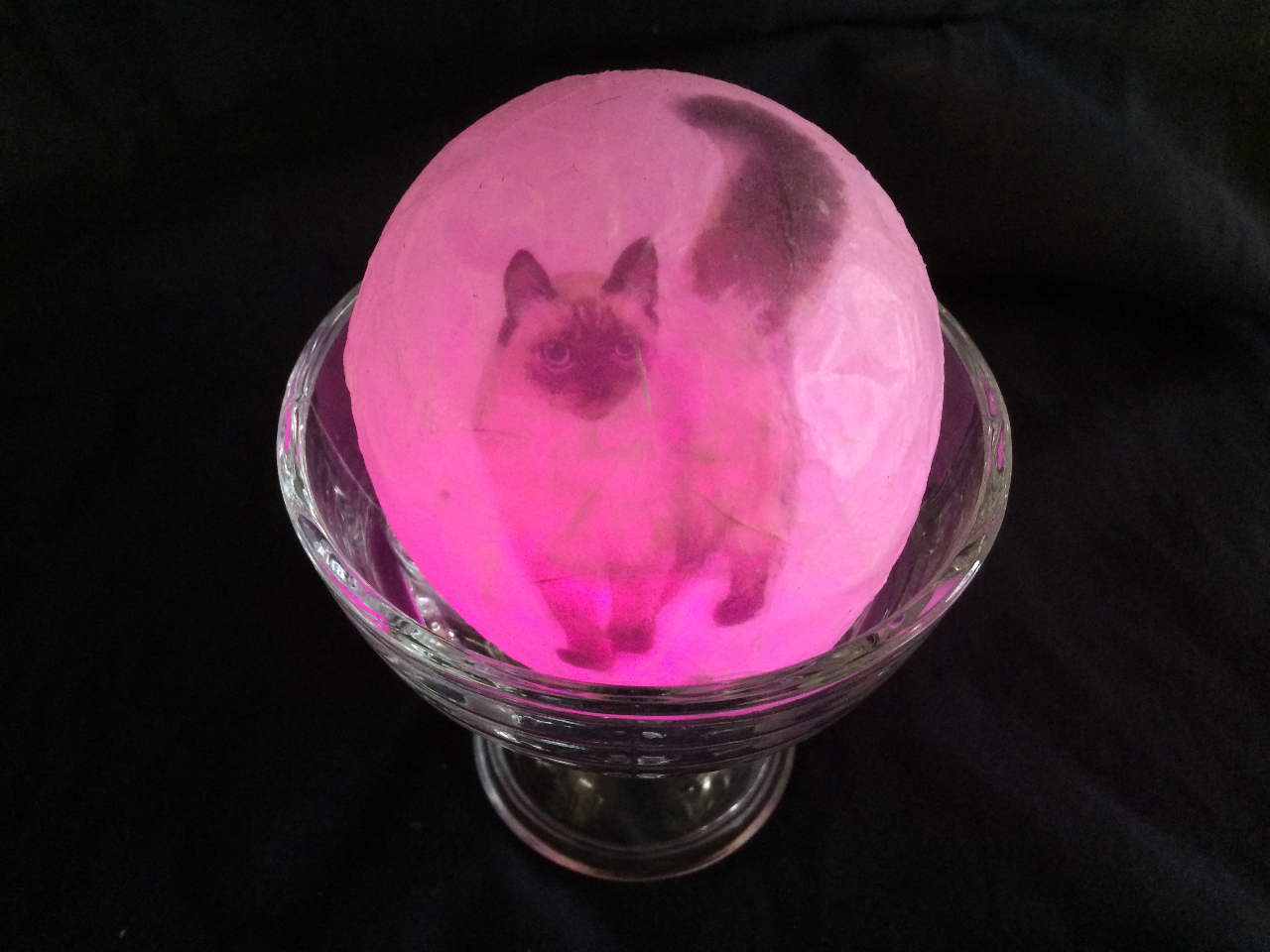 紙とロウの電飾(早池峰エッグ)です。和紙で貼る作業を入れると2日かかる為、和紙で貼ってあるものに絵柄とロウを付ける作業をします。LED,ガラスカップは付属です。