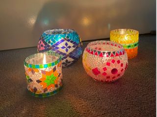 【トルコガラスチップのキャンドルホルダー】昭和レトロが可愛い!トルコランプのあの雰囲気を、キャンドルホルダーで再現!ペンスタンドや花瓶・小物入れとしても使えます