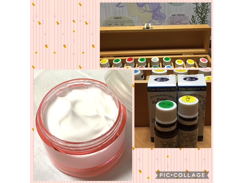無香料のクリームに保湿作用のある植物油を加えたクリーム基剤、ご自分の肌質・使用目的等、貴方にあったオンリーワンのアロマブレンドオイルを使ったクリーム作り出来ます