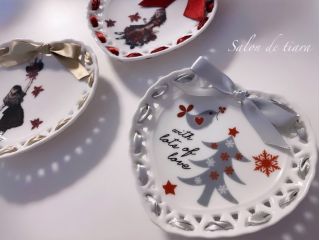 可愛いハート型透かし皿をクリスマス転写紙でデザイン♪