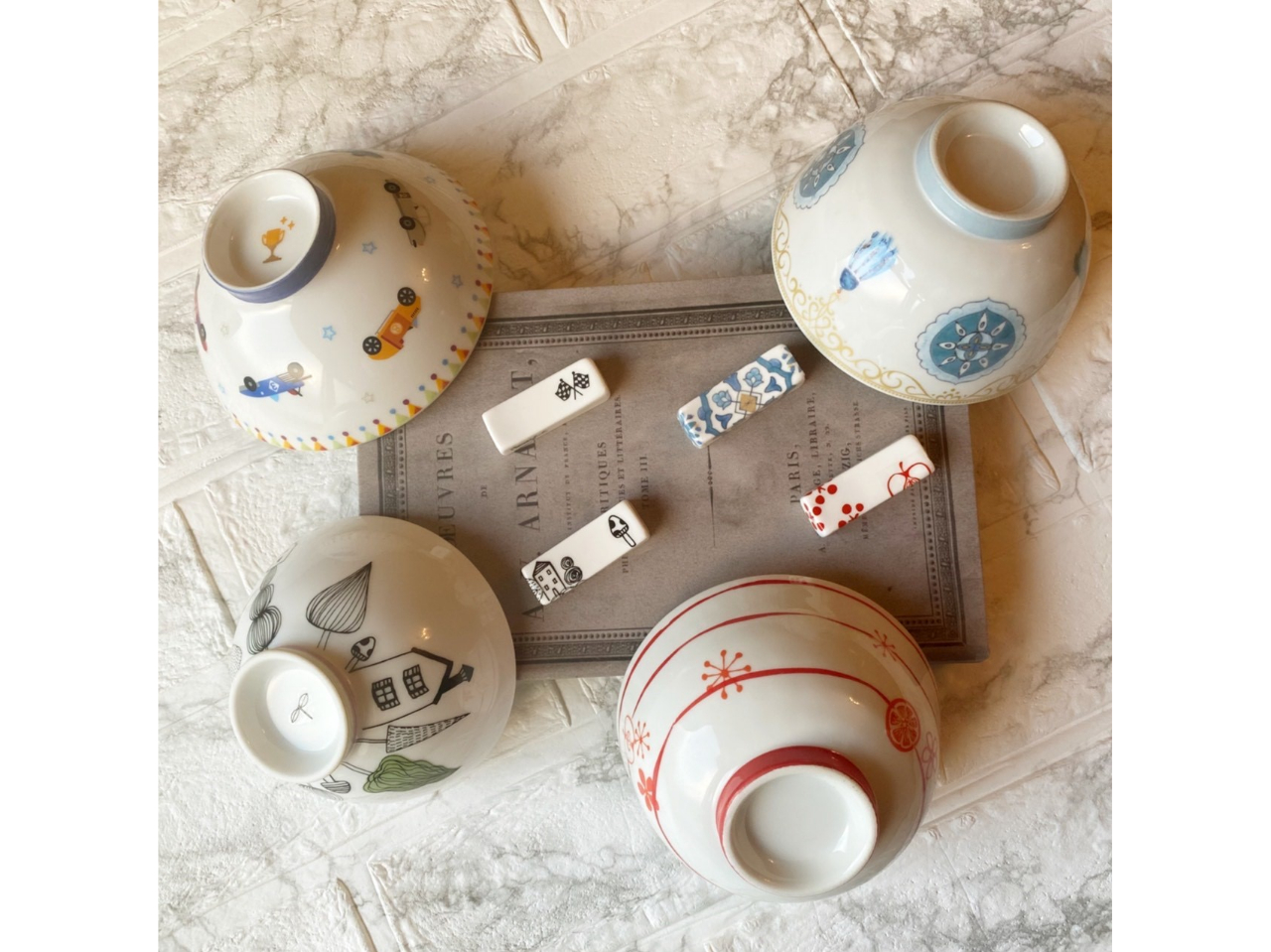 ポーセラーツ白磁　お茶碗＆湯呑み＆おしゃれトレイ15点セット ポーセラーツ白磁 お茶碗＆湯呑み＆おしゃれトレイ15点セット