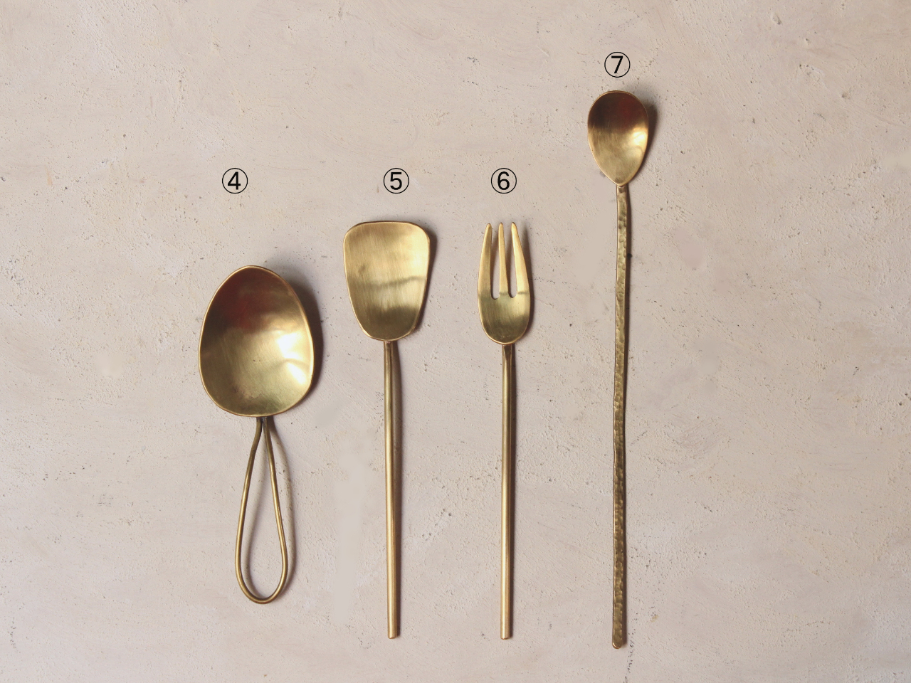 Cスコップスプーン、Dデザートスプーン、Eデザートフォーク、Fマドラーも作ることが出来ます。予約時に希望の番号をご連絡ください。