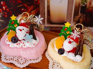 【サンタさんのロールケーキ】樹脂でロールケーキ作り、サンタさんは好きな顔で作れます。自由に楽しく盛り付けて、自分だけの可愛いロールケーキが作れます!