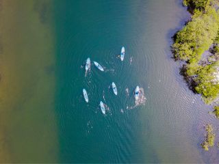 皆さんの漕いでいる姿を上から撮影。まるで映画の世界!