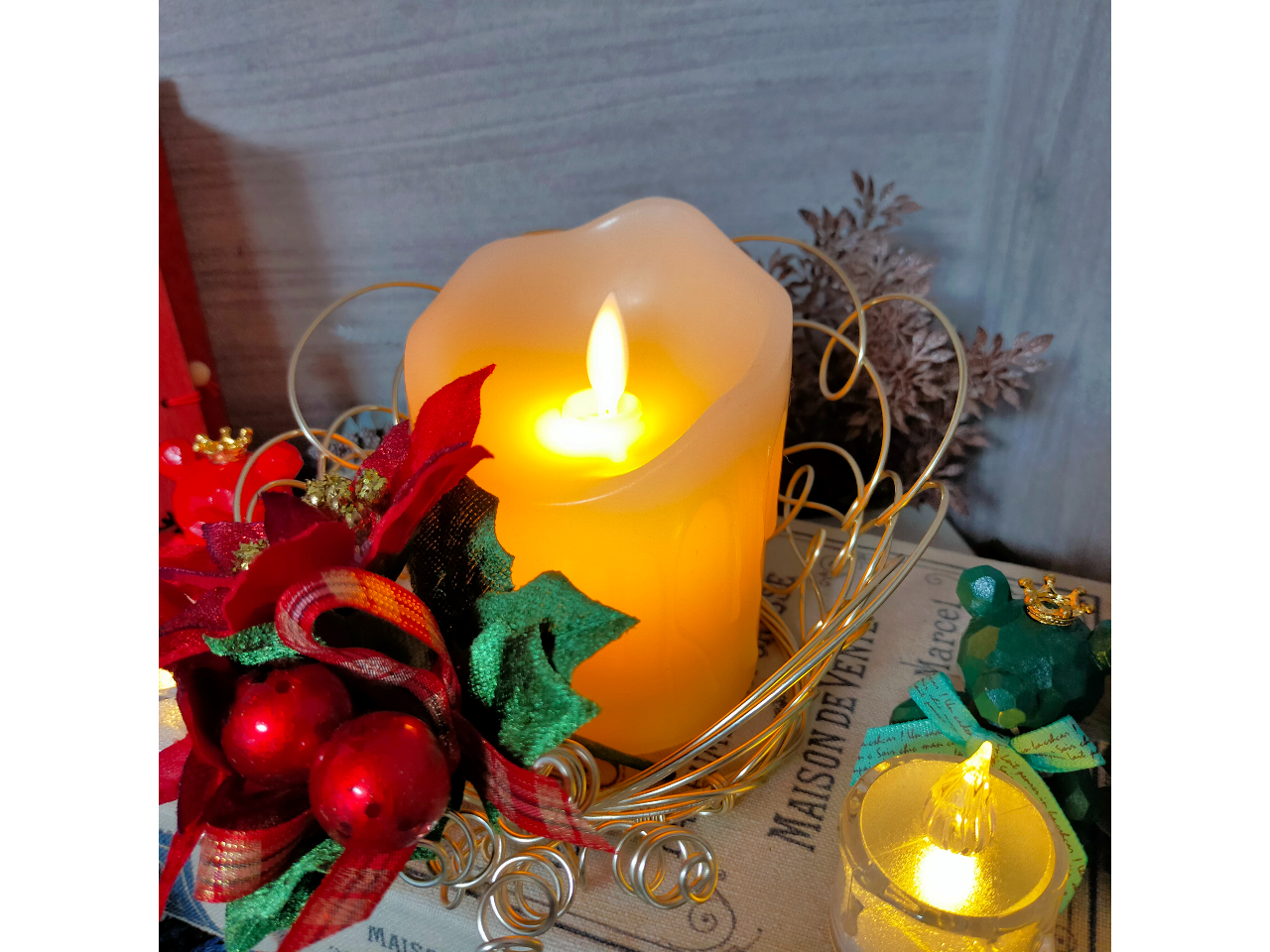 ワイヤークラフト キャンドルホルダー キャンドル キャンドルアレンジ フラワーアレンジメント テーブルライト ライトアップ クリスマスアレンジ