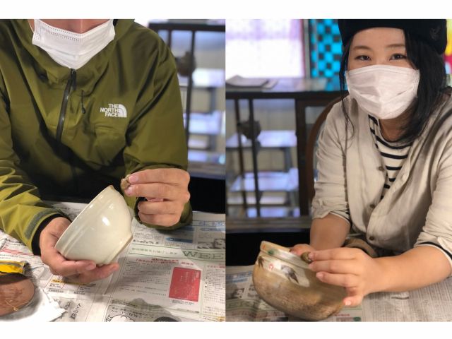 お二人で各々直す器を持ってきて一緒に金継ぎしました。