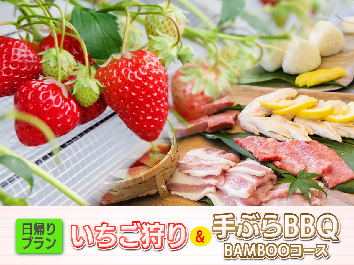 いちご狩り＆BBQがセットになった贅沢なプラン♪　　　　　　　　　　　　　　　　　2時間30分の間、BBQをしながらいちご食べ放題の贅沢プラン♪