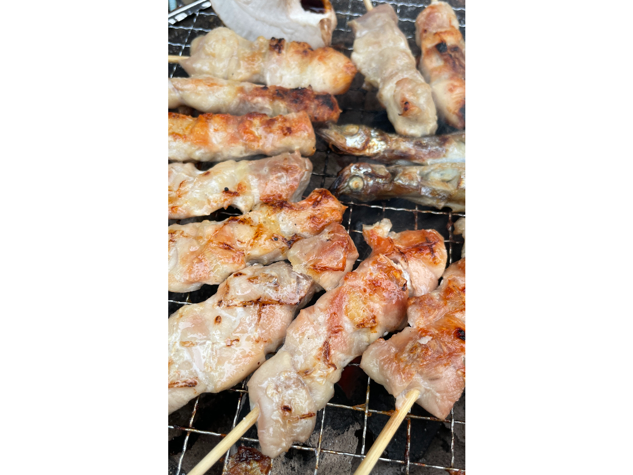 市販品でも炭で焼くととっても美味しい。アルコールが進みます!