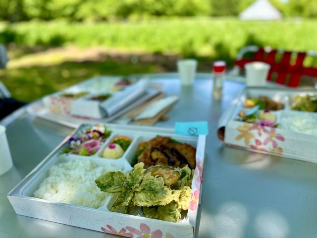 昼食は小高い丘の上にあるハーブガーデン「天意の里」。天気の良い日は、外で食べると気持ちがいいです♪