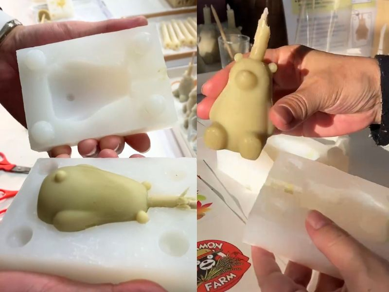 くまモンFARMオリジナルのシリコン製のくまモンの型を使って作ります。