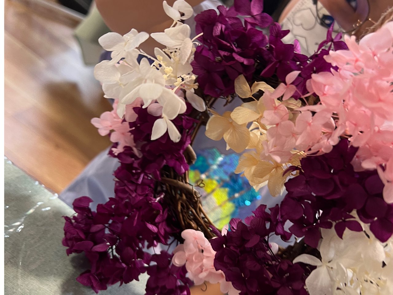紫陽花(プリザーブドフラワー)リース製作体験 Sサイズ/クラフトベース 