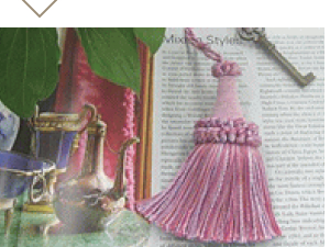 カーテンから小物類、タッセル等、ご自分で作るインテリア教室のTrinityです。こちらはキータッセル体験の作品例になります。