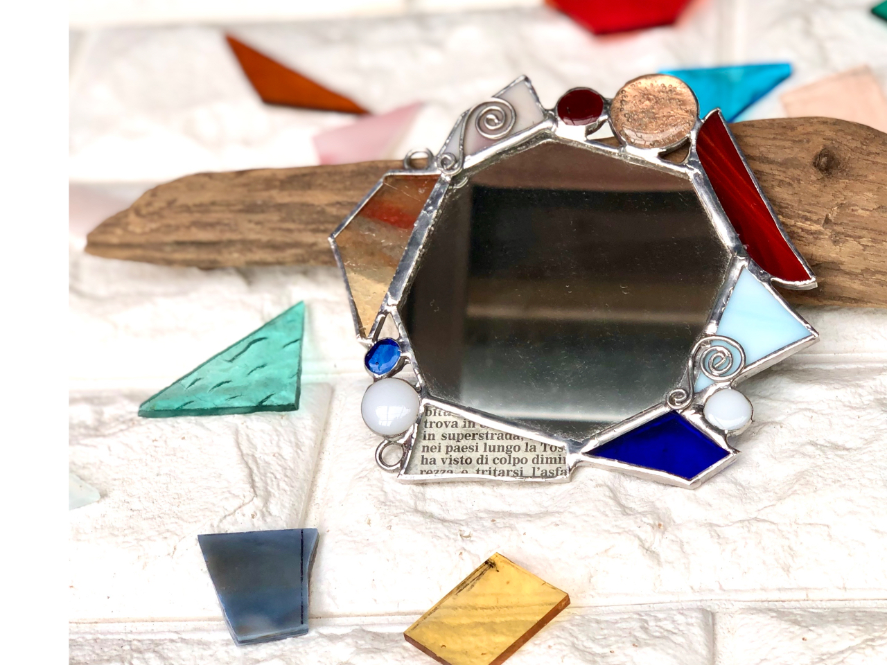 ステンドグラスで作る ハンドミラー