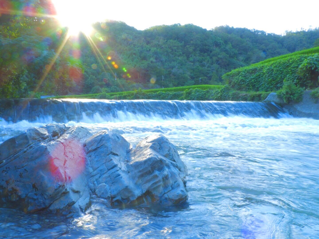 川は浅いところ深いところ両方あります!飛び込みスポットはスタッフにお尋ね下さい!