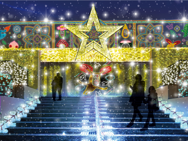 屋上へ向かう階段は美しく装飾されています。大人気の写真撮影スポットです。屋上の圧巻の景色への期待が高まります。