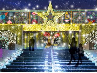 屋上へ向かう階段は美しく装飾されています。大人気の写真撮影スポットです。屋上の圧巻の景色への期待が高まります。