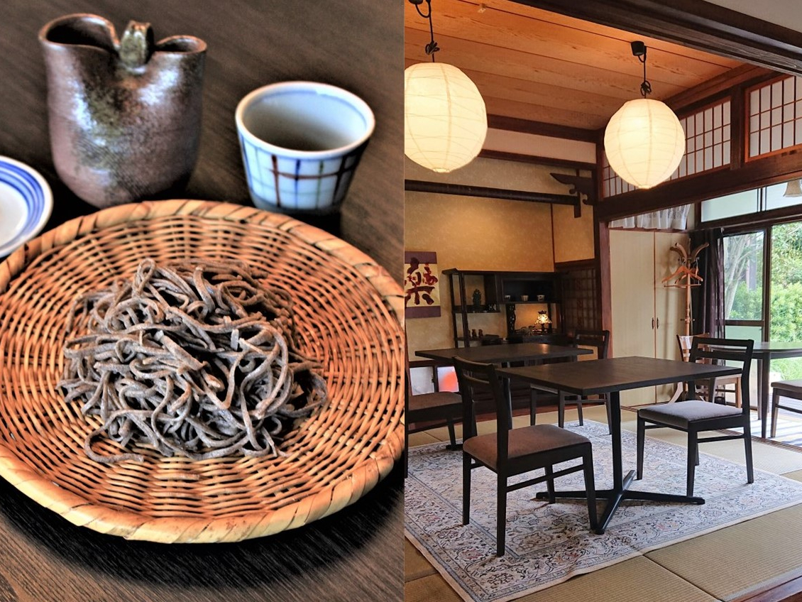 そば打ちがまた楽しいんです!体験後は昭和モダンな古民家の和室でゆっくりとお食事していただける、ちょっと贅沢なそば打ち体験。