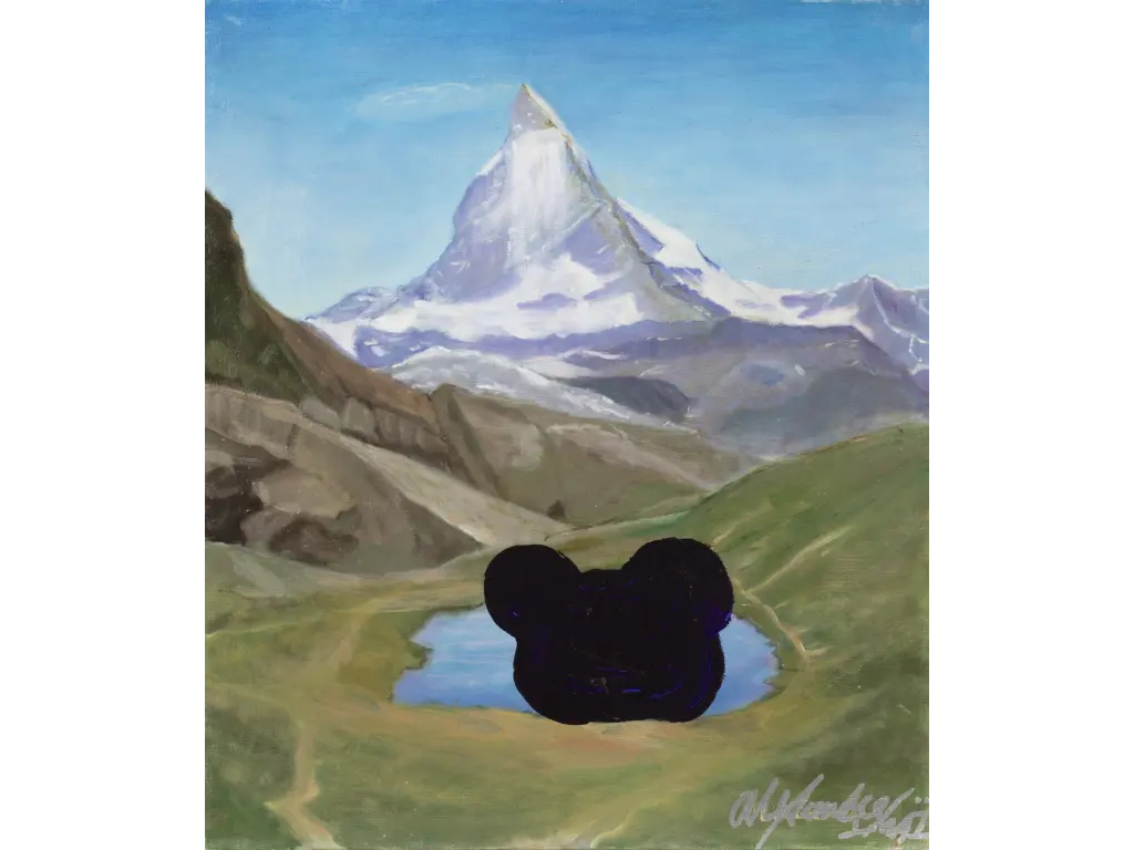 今井アレクサンドル《マッターホルンとクマ 》2024年、油彩・アクリル・カンバス 53.0×45.5p