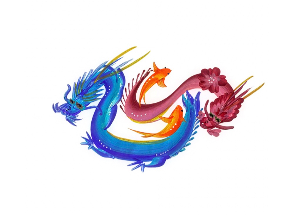 テキスト【心】吉祥絵柄【龍・鯉・桜】