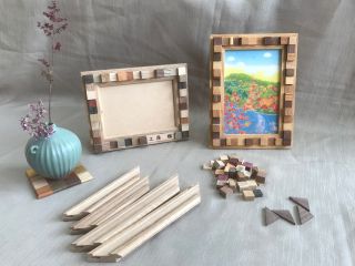 お好みの組み合わせで作る自分だけの寄木フォトフレームが作れます。