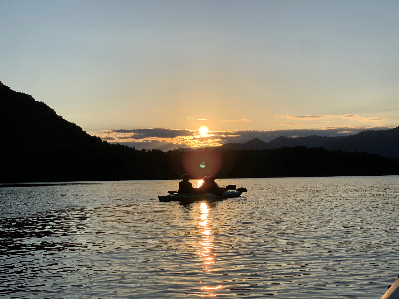 しばし漕ぐのを忘れて夕陽を眺める