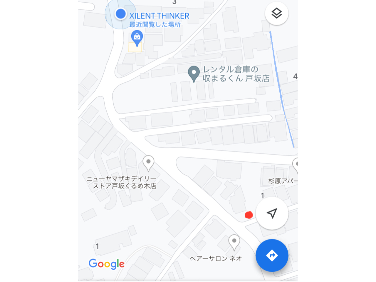 お車の際はコインパーキングをご利用下さい。(赤丸付近や、店舗付近などにあります。) バス停は「太田川ゴルフ場」より徒歩5分。JR戸坂駅より15分。