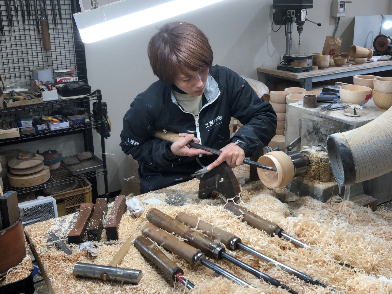 山中漆器 木地挽きろくろ体験 一輪挿し制作