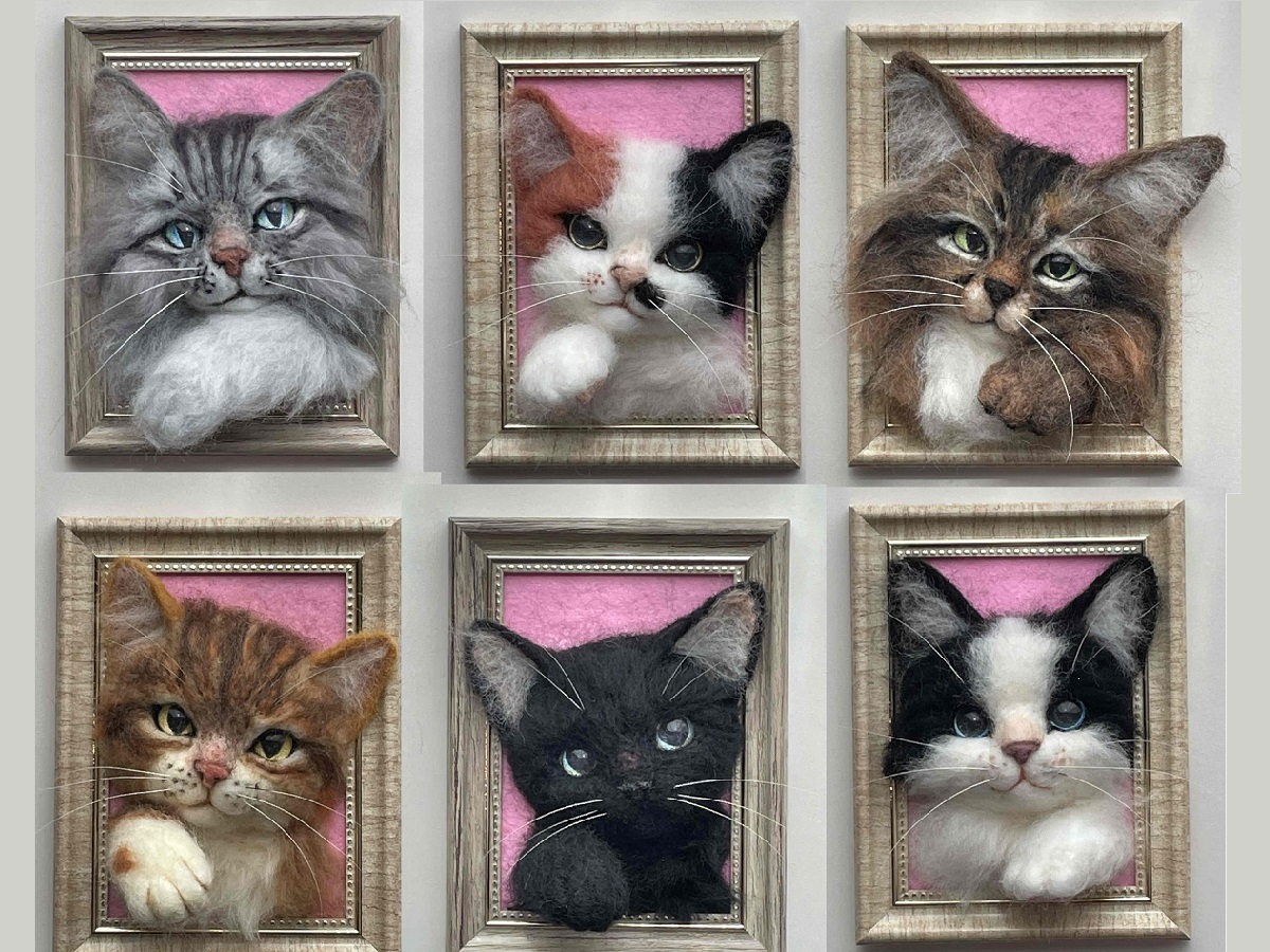 羊毛フェルトで額から飛び出して来るような、リアルな猫ちゃん・ワンちゃんが作れます。