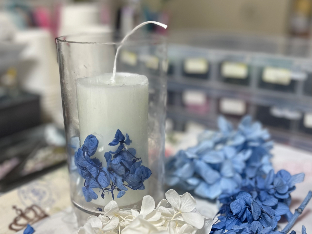 ゆほほ　プリザーブドフラワー 花器 　キャンドル　セット ボタニカルキャンドル】＊お好きなプリザーブドフラワー・ドライ