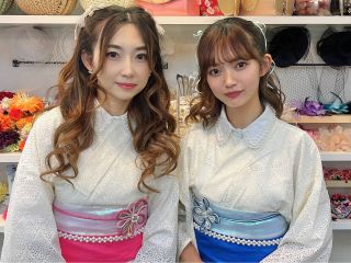 白×ピンク 白×青 双子コーデ