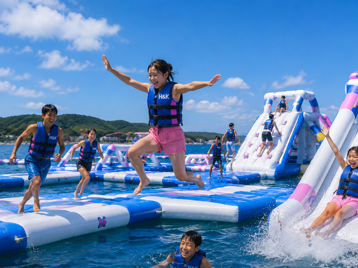 12歳～大人】日本最大級！壱岐の海に浮かぶ巨大海上アスレチックへ挑戦